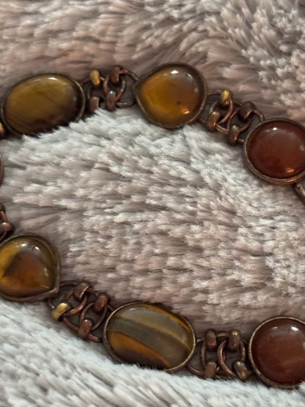 Liz Claiborne LC Cabochon Link Bracelet Amber Brown Smoky Gray